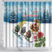 New Zealand and Australia Merry Christmas Shower Curtain Kiwi Birds Skiing and Koala Santa Riding Kangaroo LT03 - Polynesian Pride