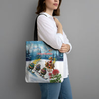 New Zealand and Australia Merry Christmas Tote Bag Kiwi Birds Skiing and Koala Santa Riding Kangaroo LT03 - Polynesian Pride