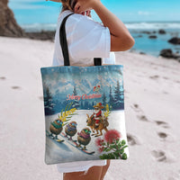 New Zealand and Australia Merry Christmas Tote Bag Kiwi Birds Skiing and Koala Santa Riding Kangaroo LT03 - Polynesian Pride