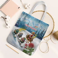 New Zealand and Australia Merry Christmas Tote Bag Kiwi Birds Skiing and Koala Santa Riding Kangaroo LT03 White Strap One Size Multicolor - Polynesian Pride