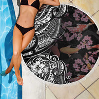 Hawaiian and Japanese Together Beach Blanket Polynesian Triball Tattoo Koi Carps and Sakura