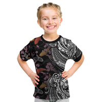 Hawaiian and Japanese Together Kid T Shirt Polynesian Triball Tattoo Koi Carps and Sakura LT03 Black - Polynesian Pride