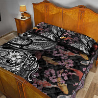 Hawaiian and Japanese Together Quilt Bed Set Polynesian Triball Tattoo Koi Carps and Sakura
