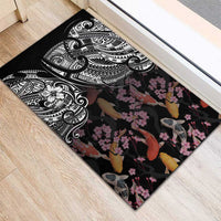 Hawaiian and Japanese Together Rubber Doormat Polynesian Triball Tattoo Koi Carps and Sakura LT03 - Polynesian Pride