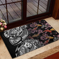 Hawaiian and Japanese Together Rubber Doormat Polynesian Triball Tattoo Koi Carps and Sakura LT03 - Polynesian Pride