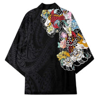 Hawaiian and Japanese Together Kimono Colorful Traditional Japanese Tattoo and Kakau Pattern Black Color - Polynesian Pride