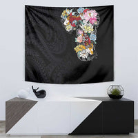 Hawaiian and Japanese Together Tapestry Colorful Traditional Japanese Tattoo and Kakau Pattern Black Color