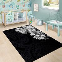 Hawaiian and Japanese Together Area Rug Japanese Koi Fish Tattoo and Kakau Pattern Black Color