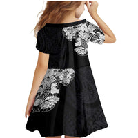 Hawaiian and Japanese Together Family Matching Mermaid Dress and Hawaiian Shirt Japanese Koi Fish Tattoo and Kakau Pattern Black Color