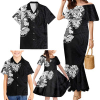 Hawaiian and Japanese Together Family Matching Mermaid Dress and Hawaiian Shirt Japanese Koi Fish Tattoo and Kakau Pattern Black Color