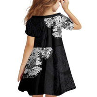 Hawaiian and Japanese Together Family Matching Off The Shoulder Long Sleeve Dress and Hawaiian Shirt Japanese Koi Fish Tattoo and Kakau Pattern Black Color