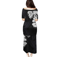 Hawaiian and Japanese Together Family Matching Puletasi and Hawaiian Shirt Japanese Koi Fish Tattoo and Kakau Pattern Black Color