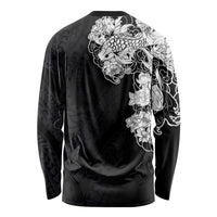 Hawaiian and Japanese Together Long Sleeve Shirt Japanese Koi Fish Tattoo and Kakau Pattern Black Color LT03 - Polynesian Pride