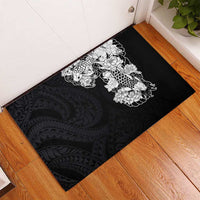 Hawaiian and Japanese Together Rubber Doormat Japanese Koi Fish Tattoo and Kakau Pattern Black Color