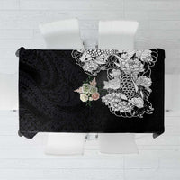 Hawaiian and Japanese Together Tablecloth Japanese Koi Fish Tattoo and Kakau Pattern Black Color