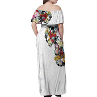 Hawaiian and Japanese Together Family Matching Off Shoulder Maxi Dress and Hawaiian Shirt Colorful Traditional Japanese Tattoo and Kakau Pattern White Color