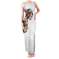 Hawaiian and Japanese Together Family Matching Tank Maxi Dress and Hawaiian Shirt Colorful Traditional Japanese Tattoo and Kakau Pattern White Color