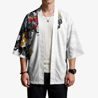 Hawaiian and Japanese Together Kimono Colorful Traditional Japanese Tattoo and Kakau Pattern White Color - Polynesian Pride