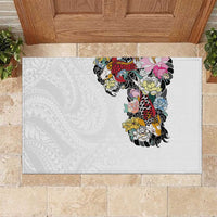 Hawaiian and Japanese Together Rubber Doormat Colorful Traditional Japanese Tattoo and Kakau Pattern White Color