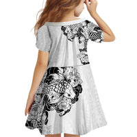Hawaiian and Japanese Together Family Matching Off Shoulder Short Dress and Hawaiian Shirt Japanese Koi Fish Tattoo and Kakau Pattern White Color