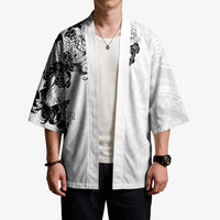 Hawaiian and Japanese Together Kimono Japanese Koi Fish Tattoo and Kakau Pattern White Color - Polynesian Pride