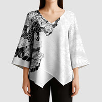Hawaiian and Japanese Together Kimono Sleeve Blouse Japanese Koi Fish Tattoo and Kakau Pattern White Color - Polynesian Pride
