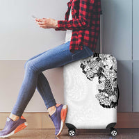 Hawaiian and Japanese Together Luggage Cover Japanese Koi Fish Tattoo and Kakau Pattern White Color