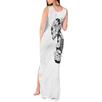 Hawaiian and Japanese Together Tank Maxi Dress Japanese Koi Fish Tattoo and Kakau Pattern White Color LT03 - Polynesian Pride