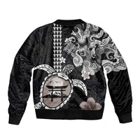 Hawaiian and Japanese Together Bomber Jacket Japanese Culture and Turtle Kakau Tattoo Black Color