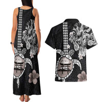 Hawaiian and Japanese Together Couples Matching Tank Maxi Dress and Hawaiian Shirt Japanese Culture and Turtle Kakau Tattoo Black Color LT03 - Polynesian Pride