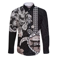 Hawaiian and Japanese Together Family Matching Summer Maxi Dress and Hawaiian Shirt Japanese Culture and Turtle Kakau Tattoo Black Color