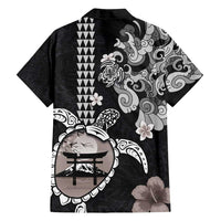 Hawaiian and Japanese Together Family Matching Tank Maxi Dress and Hawaiian Shirt Japanese Culture and Turtle Kakau Tattoo Black Color