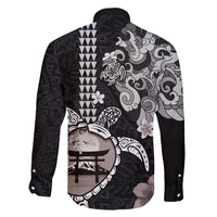 Hawaiian and Japanese Together Family Matching Tank Maxi Dress and Hawaiian Shirt Japanese Culture and Turtle Kakau Tattoo Black Color