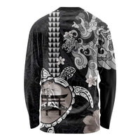 Hawaiian and Japanese Together Long Sleeve Shirt Japanese Culture and Turtle Kakau Tattoo Black Color