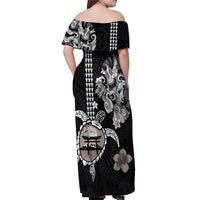 Hawaiian and Japanese Together Off Shoulder Maxi Dress Japanese Culture and Turtle Kakau Tattoo Black Color