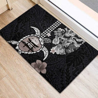 Hawaiian and Japanese Together Rubber Doormat Japanese Culture and Turtle Kakau Tattoo Black Color