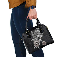 Hawaiian and Japanese Together Shoulder Handbag Japanese Culture and Turtle Kakau Tattoo Black Color