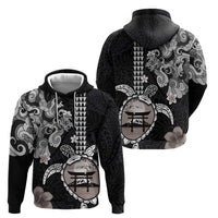 Hawaiian and Japanese Together Zip Hoodie Japanese Culture and Turtle Kakau Tattoo Black Color