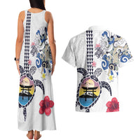 Hawaiian and Japanese Together Couples Matching Tank Maxi Dress and Hawaiian Shirt Japanese Culture and Turtle Kakau Tattoo White Color LT03 - Polynesian Pride