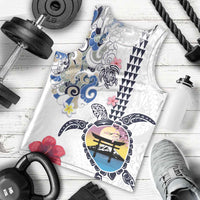 Hawaiian and Japanese Together Men Tank Top Japanese Culture and Turtle Kakau Tattoo White Color