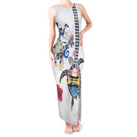 Hawaiian and Japanese Together Tank Maxi Dress Japanese Culture and Turtle Kakau Tattoo White Color LT03 Women White - Polynesian Pride