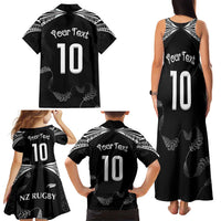 New Zealand Rugby Custom Family Matching Tank Maxi Dress and Hawaiian Shirt Aotearoa Armour Blacks Silver Ferns - Polynesian Pride