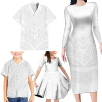 Tonga White Sunday Family Matching Long Sleeve Bodycon Dress and Hawaiian Shirt Tongan Tribal Heritage Tattoos - Polynesian Pride