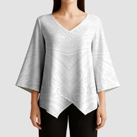 Tonga White Sunday Kimono Sleeve Blouse Tongan Tribal Heritage Tattoos - Polynesian Pride
