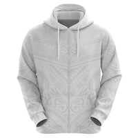 Tonga White Sunday Zip Hoodie Tongan Tribal Heritage Tattoos - Polynesian Pride