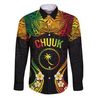 Personalised Chuuk Independence Day Family Matching Mermaid Dress and Hawaiian Shirt Polynesian Tattoo and Plumeria Reggae Color LT03 Dad's Shirt - Long Sleeve Reggae - Polynesian Pride
