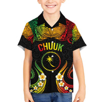 Personalised Chuuk Independence Day Family Matching Off The Shoulder Long Sleeve Dress and Hawaiian Shirt Polynesian Tattoo and Plumeria Reggae Color LT03 Son's Shirt Reggae - Polynesian Pride