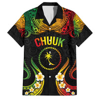 Personalised Chuuk Independence Day Family Matching Puletasi and Hawaiian Shirt Polynesian Tattoo and Plumeria Reggae Color LT03 Dad's Shirt - Short Sleeve Reggae - Polynesian Pride