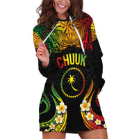 Personalised Chuuk Independence Day Hoodie Dress Polynesian Tattoo and Plumeria Reggae Color