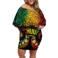 Personalised Chuuk Independence Day Off Shoulder Short Dress Polynesian Tattoo and Plumeria Reggae Color LT03 Women Reggae - Polynesian Pride